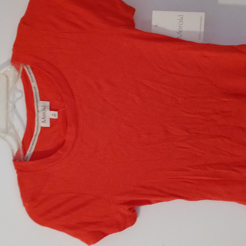 Meraki Hi/Low orange color s/sleeve open back adjustable drawstring Top M
